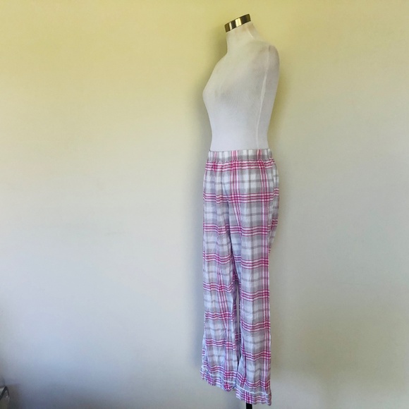 MEDIUM Plaid Cotton Sleep Pants Gray Pink - Picture 3 of 4